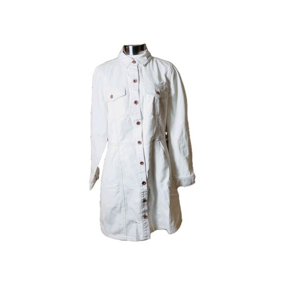 Frye White Denim Button Up Western Mini Dress Cowgirl Americana Size Medium NWOT - Picture 5 of 13
